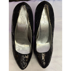Women's Qupid Heels Black Sequin Pumps